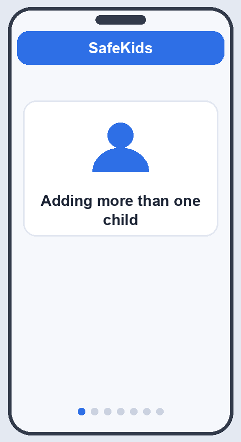 Creating a second child profile, pairing the new phone with a 6-digit code, and switching kids in the parent app